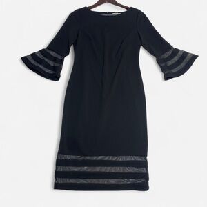 Calvin Klein Women’s Bell Sleeve Sheath Dress with Sheer Accents Black Size 6